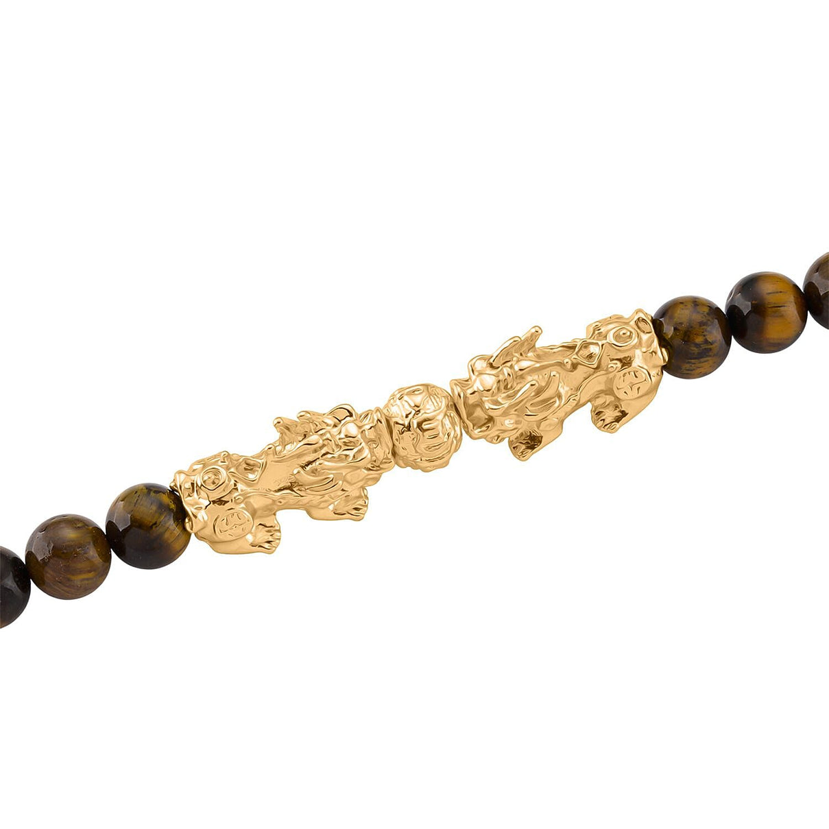 Tigers Eye Beads, Pixiu Necklace (Size 18 - 2 Ext) in Yellow Goldtone 330.00 Ct. 8172093 3