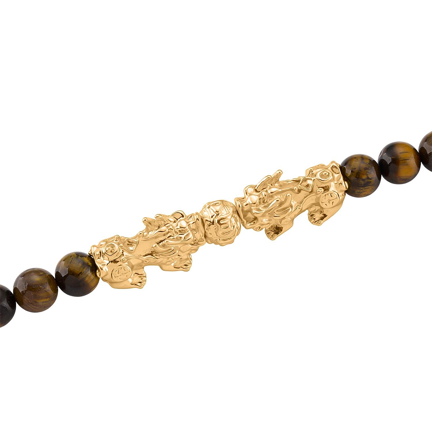 Tigers Eye Beads, Pixiu Necklace (Size 18 - 2 Ext) in Yellow Goldtone 330.00 Ct. 8172093 3