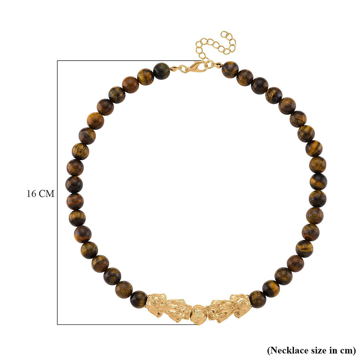Tigers Eye Beads, Pixiu Necklace (Size 18 - 2 Ext) in Yellow Goldtone 330.00 Ct. 8172093 5