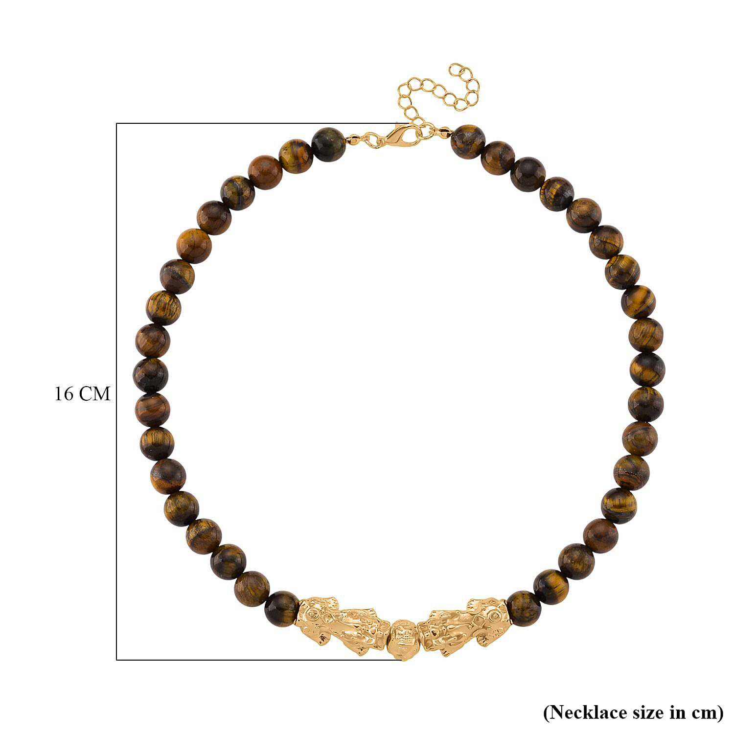 Tigers Eye Beads, Pixiu Necklace (Size 18 - 2 Ext) in Yellow Goldtone 330.00 Ct. 8172093 5