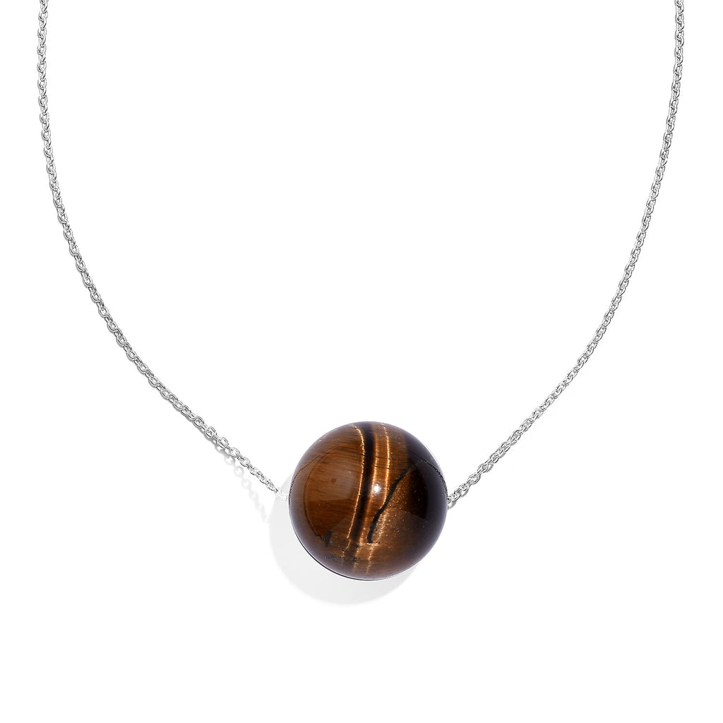 Tigers Eye Necklace (Size - 18) in Rhodium Sterling Silver 45.0 Ct.