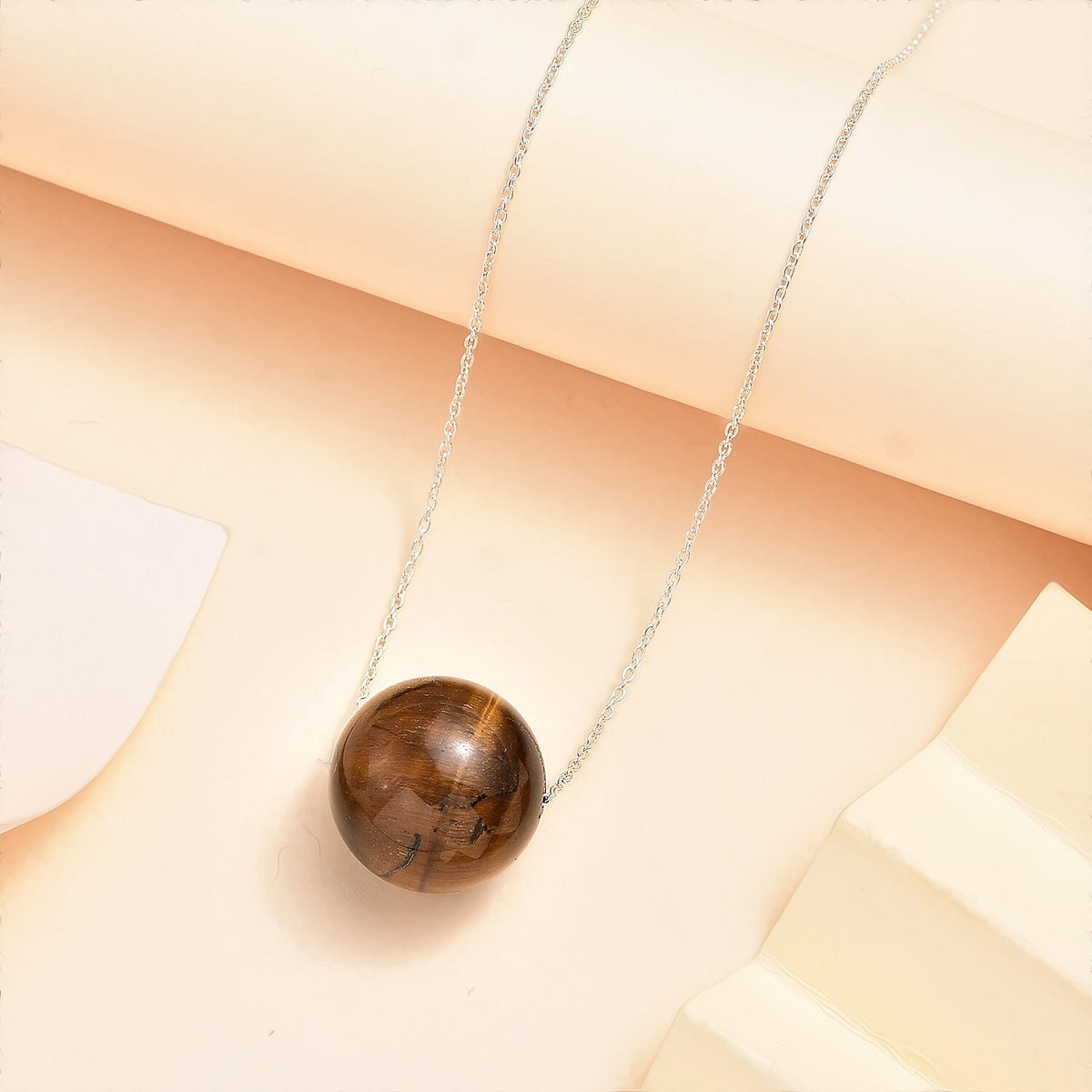 Tigers Eye Solitaire Necklace (Size - 18) in Rhodium Overlay Sterling Silver 45.0 Ct. 7955932 2