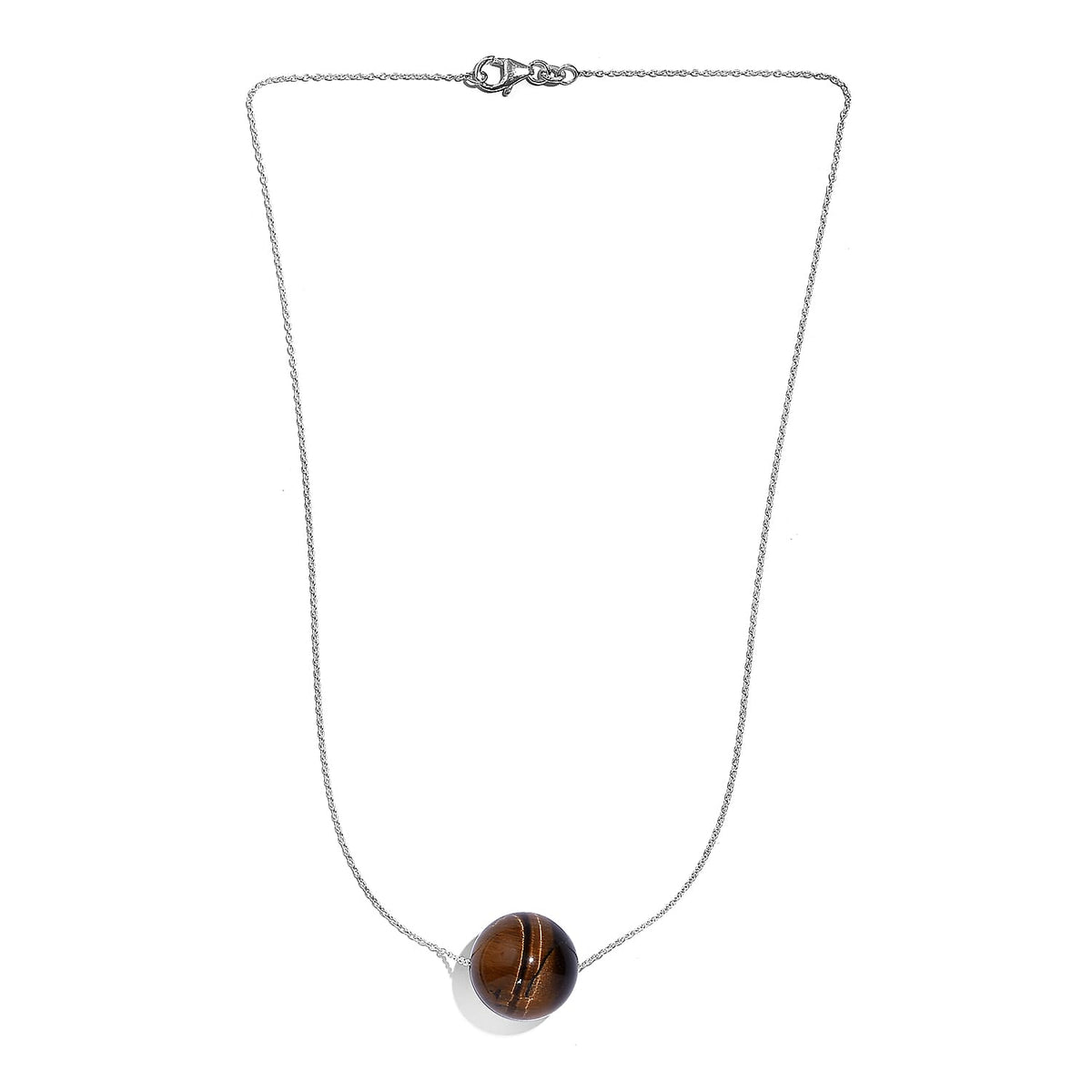 Tigers Eye Solitaire Necklace (Size - 18) in Rhodium Overlay Sterling Silver 45.0 Ct. 7955932 3