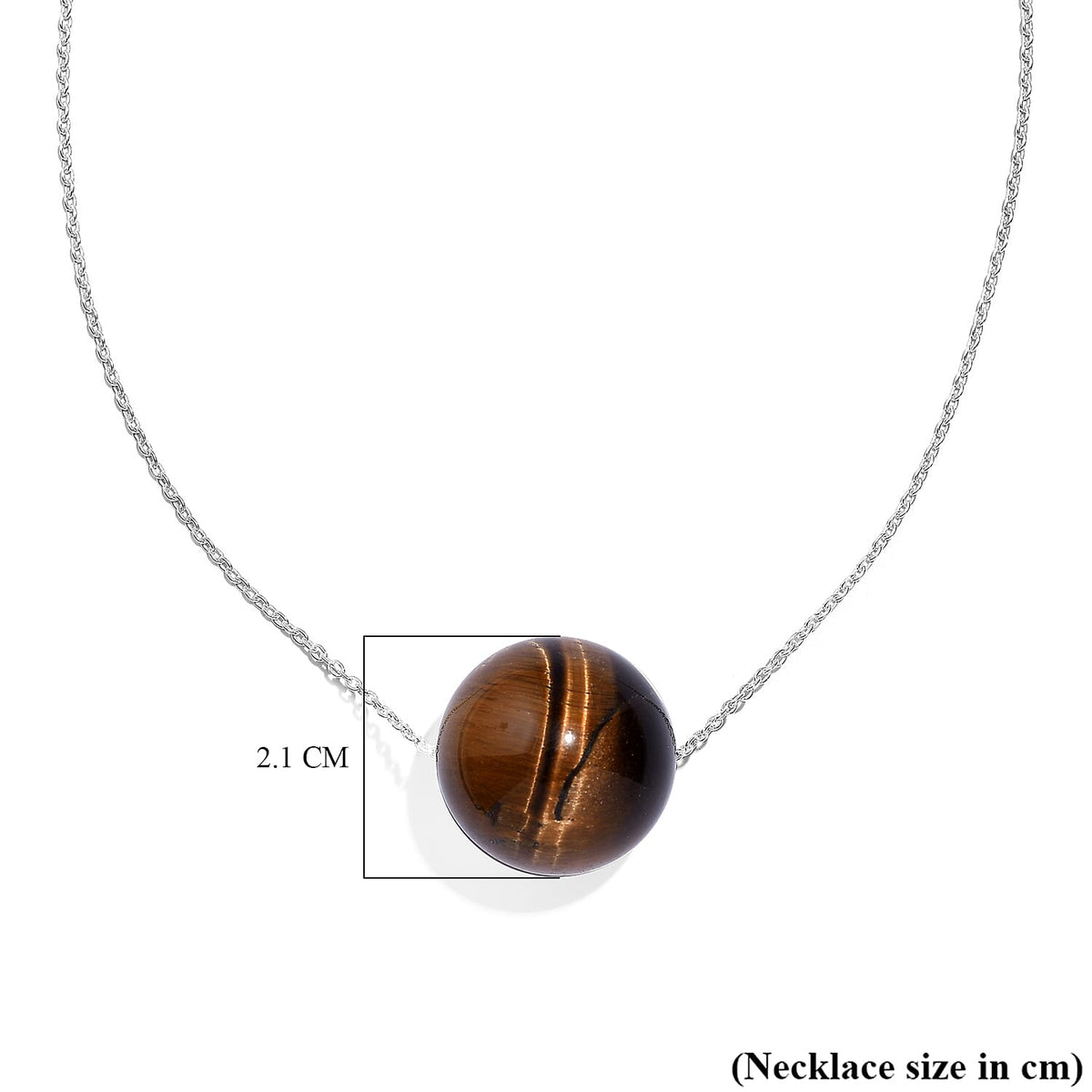 Tigers Eye Solitaire Necklace (Size - 18) in Rhodium Overlay Sterling Silver 45.0 Ct. 7955932 5