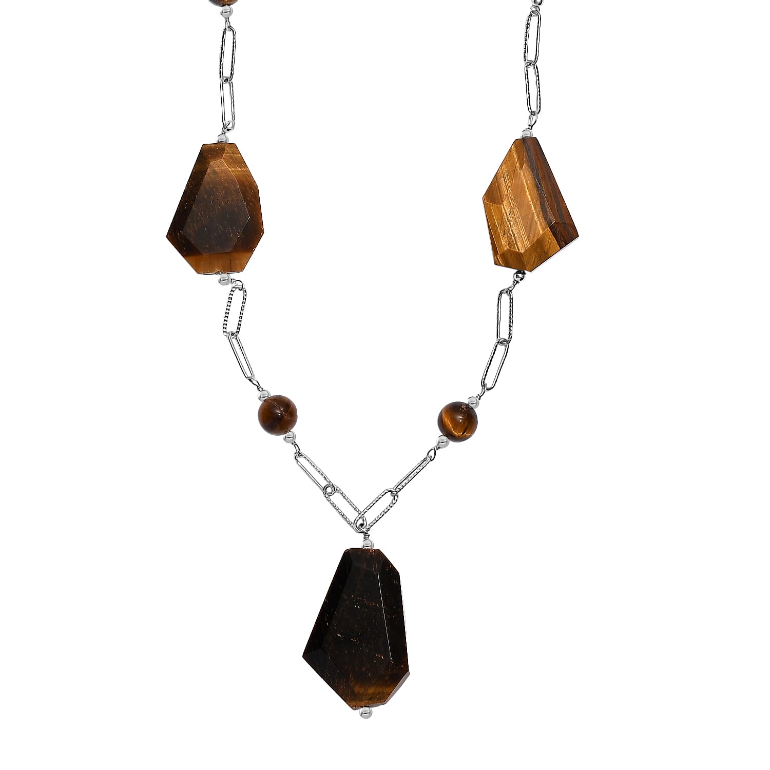Tigers Eye Necklace (Size - 20) Silver Tone 240.00 Ct. 8265006 0