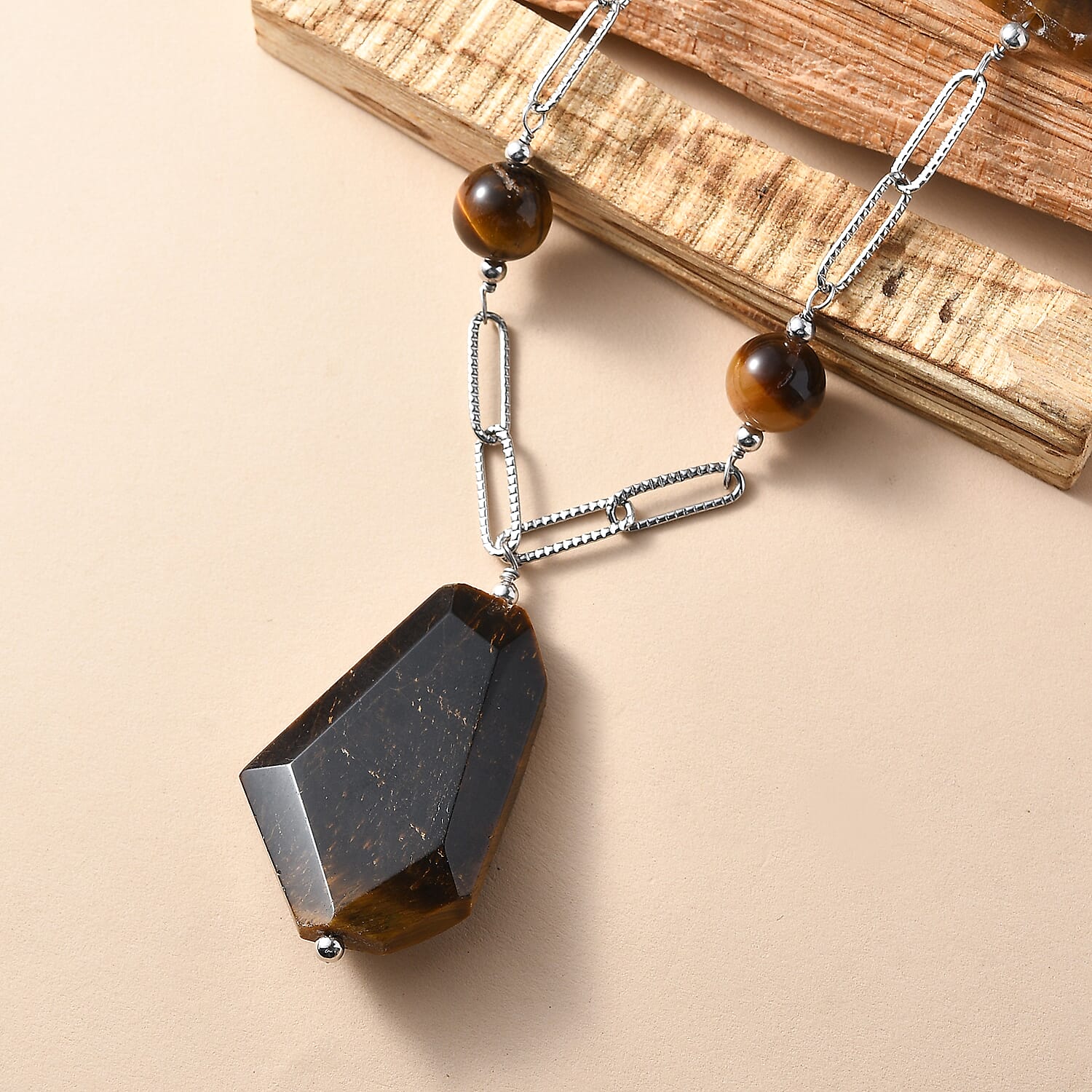 Tigers Eye Necklace (Size - 20) Silver Tone 240.00 Ct. 8265006 2