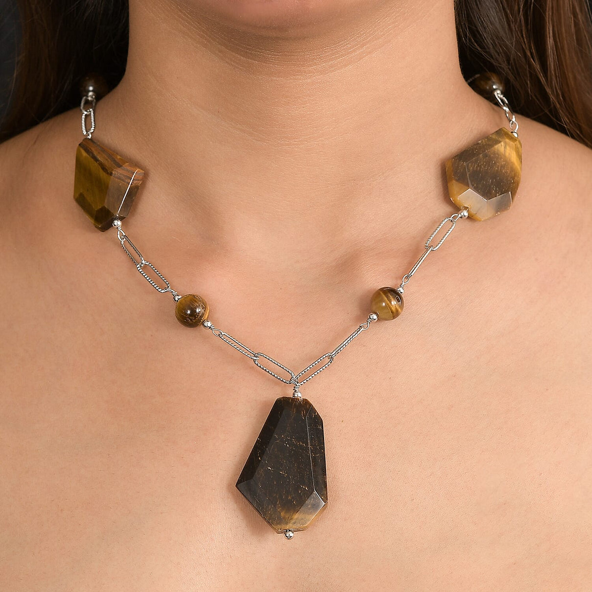 Tigers Eye Necklace (Size - 20) Silver Tone 240.00 Ct. 8265006 3