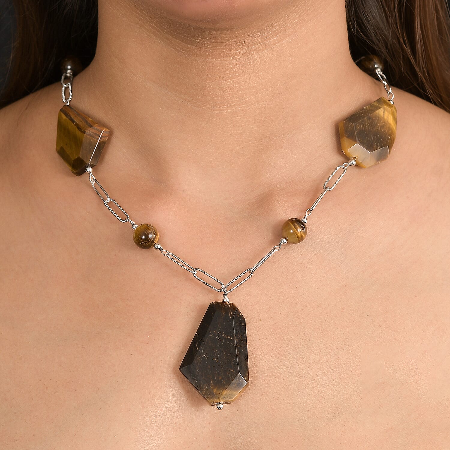 Tigers Eye Necklace (Size - 20) Silver Tone 240.00 Ct. 8265006 3