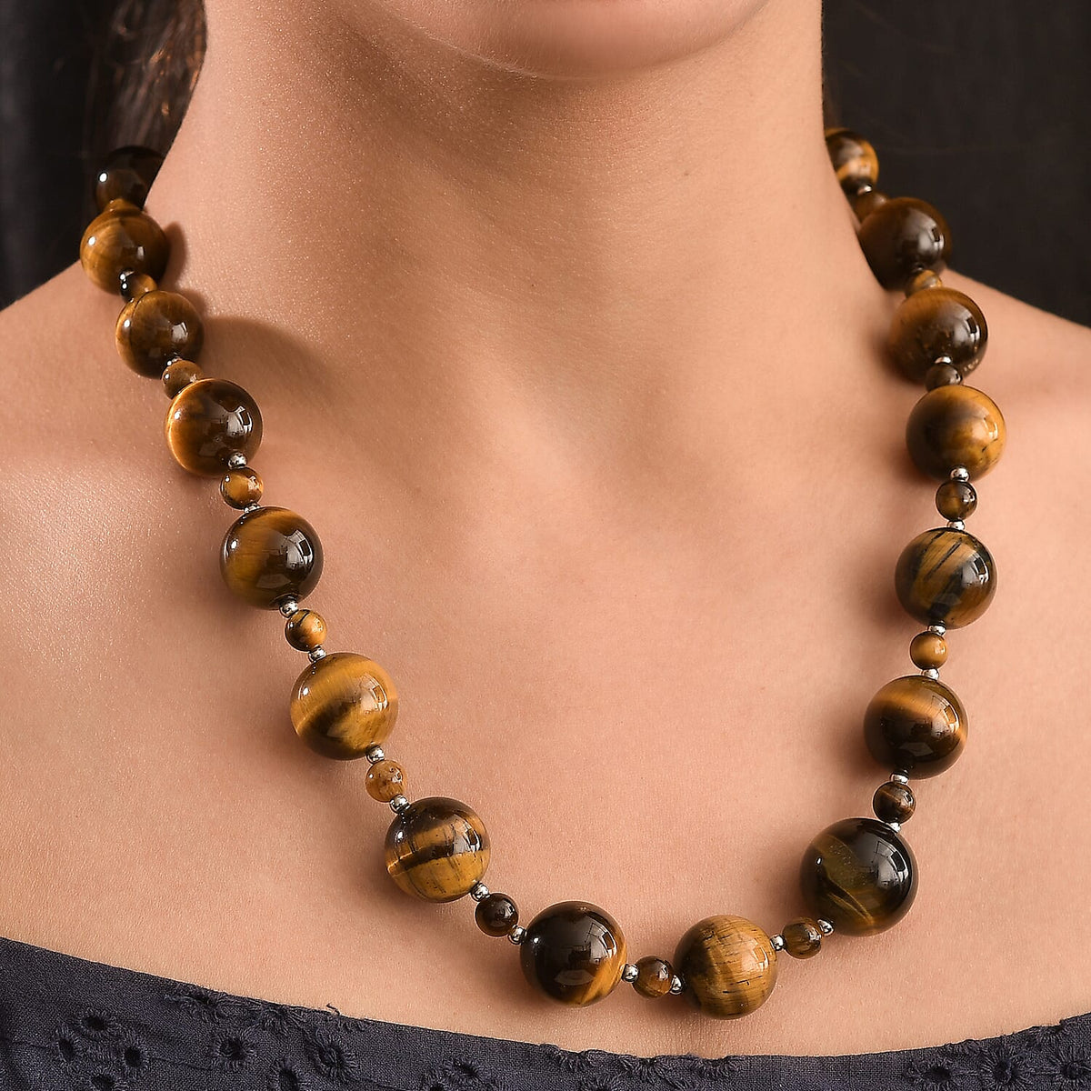 Close out Deal- Tigers Eye Necklace (Size - 20-1 Ext) with Spring Lock 523.00 Ct. 8163957 2