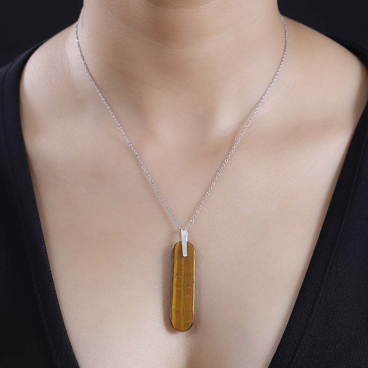 Artisan Crafted - Natural Tigers Eye Sterling Silver Pendant with  Chain (Size 20) 28.00 Ct. 4300028 2