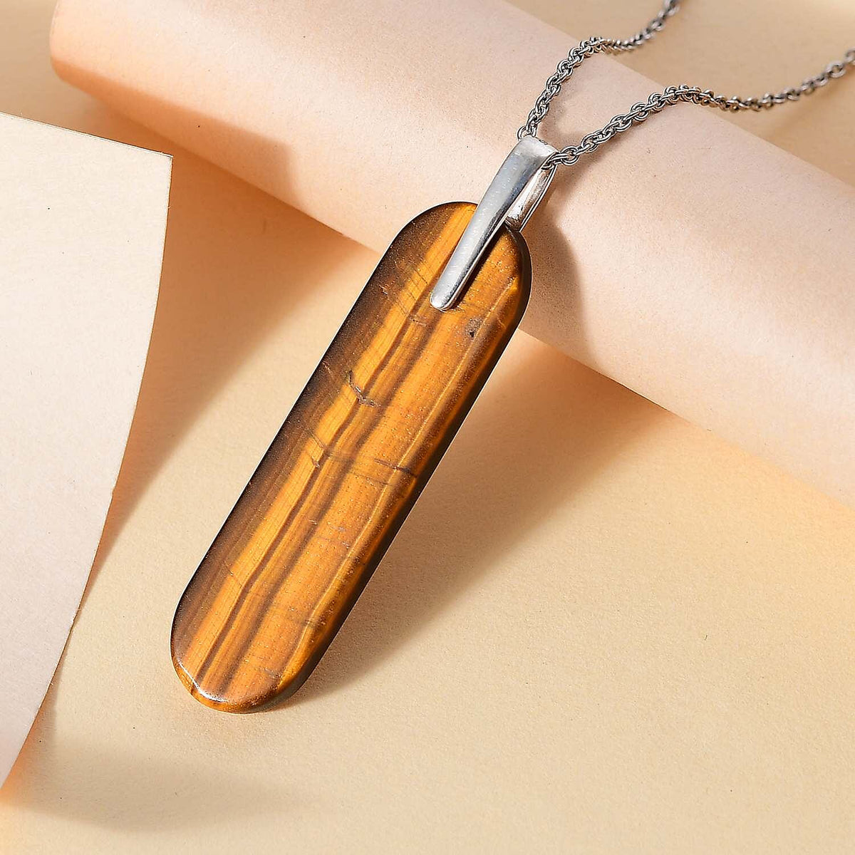 Artisan Crafted - Natural Tigers Eye Sterling Silver Pendant with  Chain (Size 20) 28.00 Ct. 4300028 3