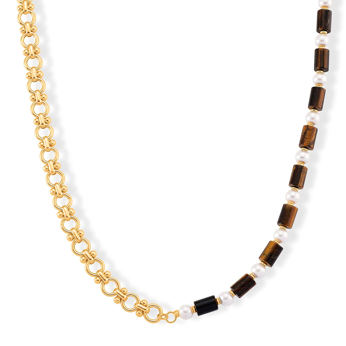 Tigers Eye &amp; White Shell Pearl Beads Necklace (Size - 20) 140.00 Ct. 8364624 0