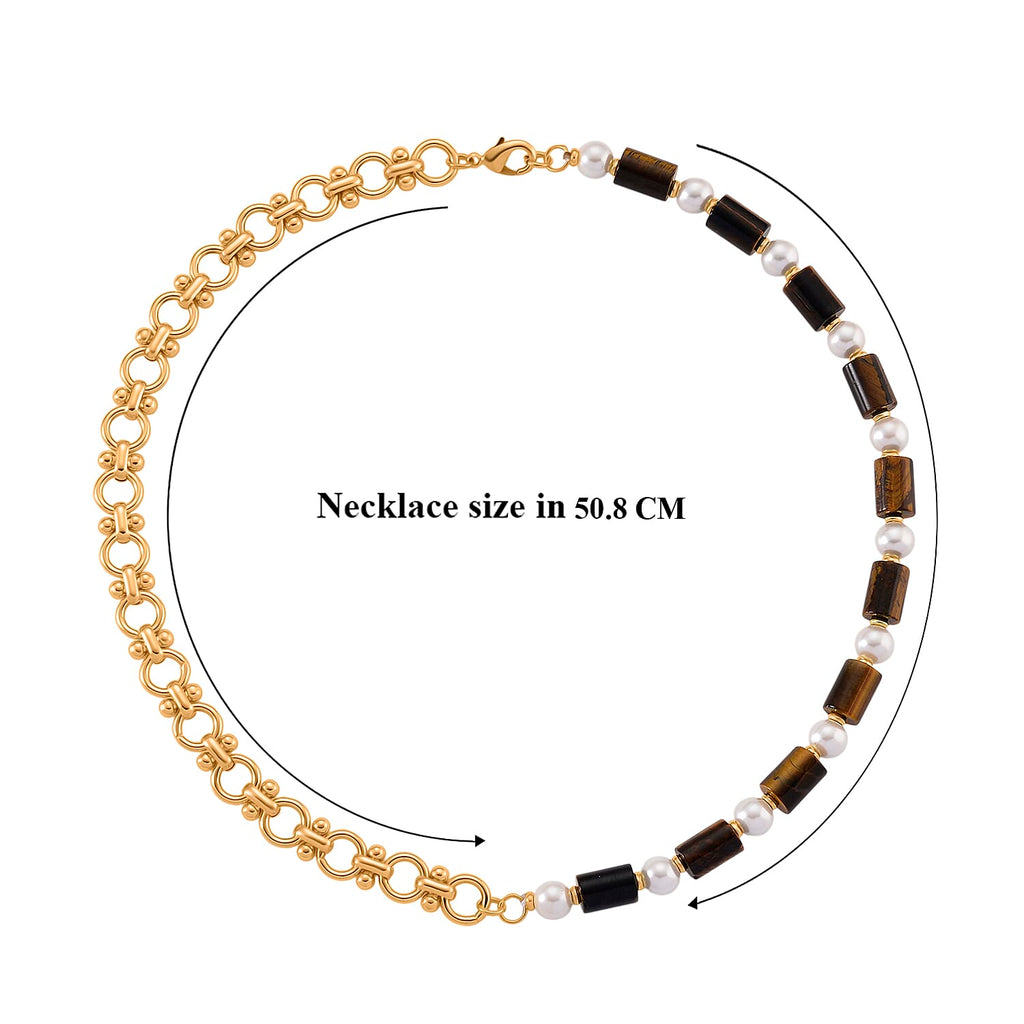 Tigers Eye & White Shell Pearl Beads Necklace (Size - 20) 140.00 Ct.
