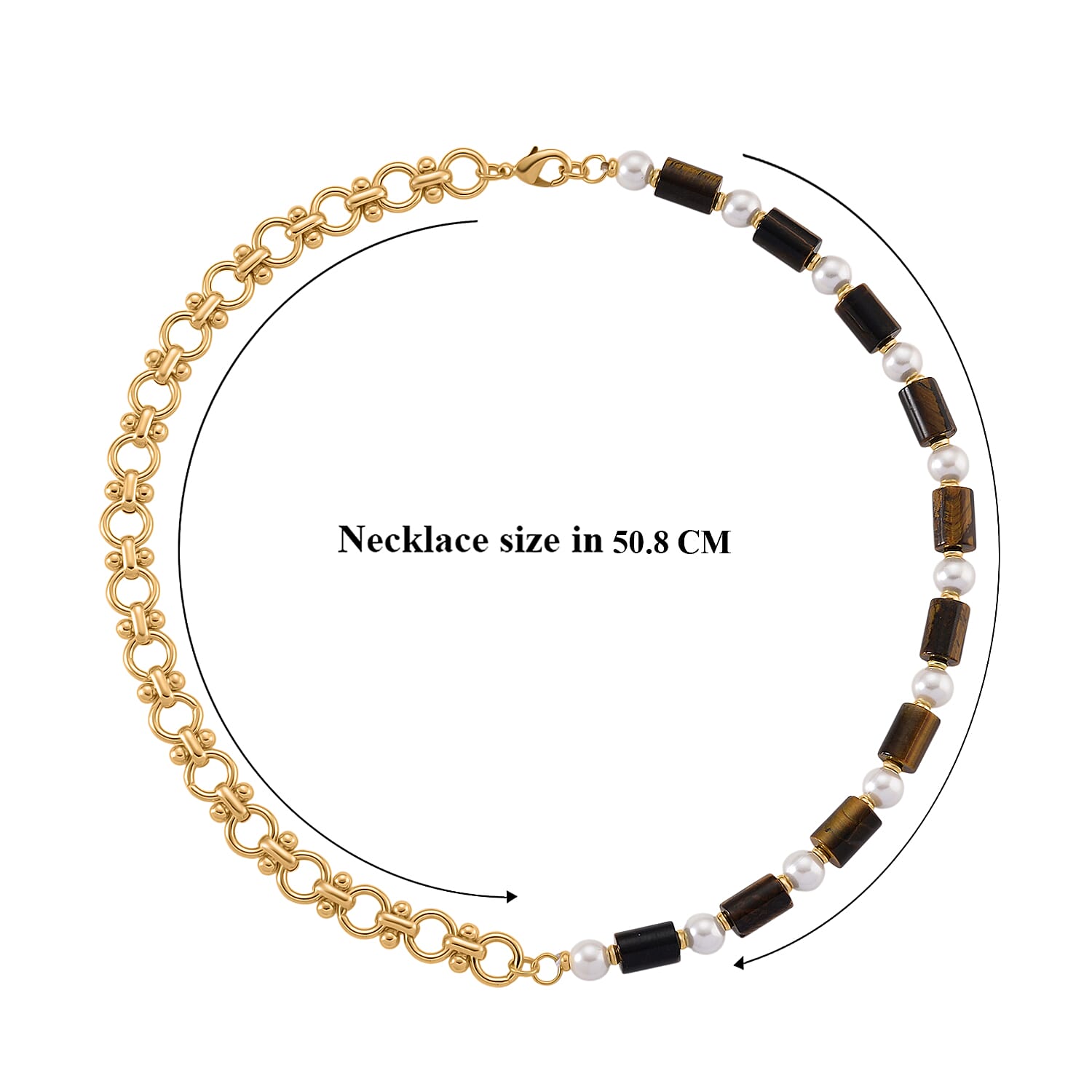 Tigers Eye &amp; White Shell Pearl Beads Necklace (Size - 20) 140.00 Ct. 8364624 6