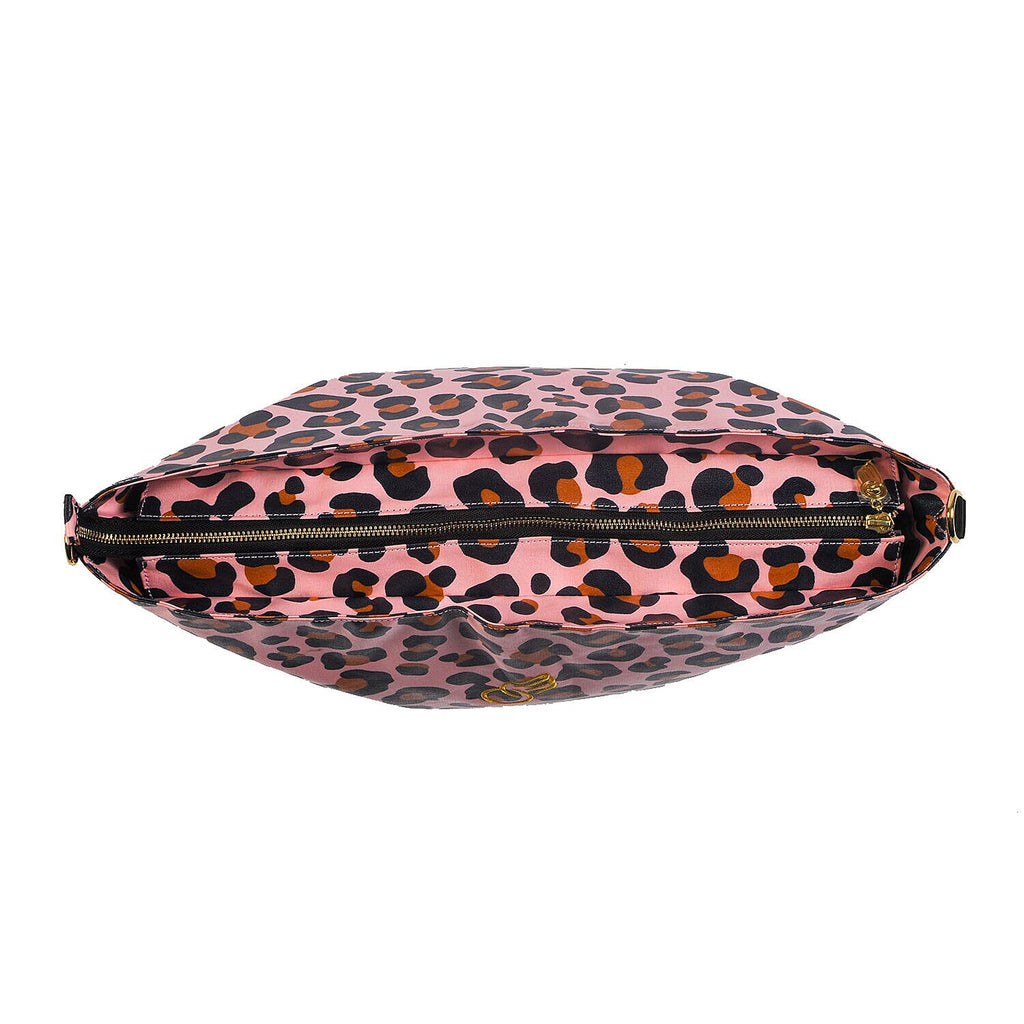 Tiggy & BO Leopard Pattern Tote Bag with Zipper Closure and Detachable Shoulder Strap - Pink & Black