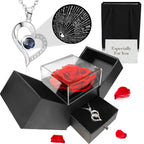 Mothers Day Gift Idea - Rose Box with Heart Pendant Necklace with I love you in 120- languages - Black
