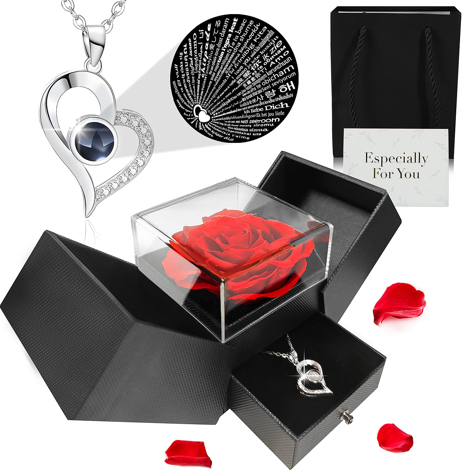 Eternal Rose with I LOVE YOU Heart Necklace in Gift Box  - Black 8062689 0