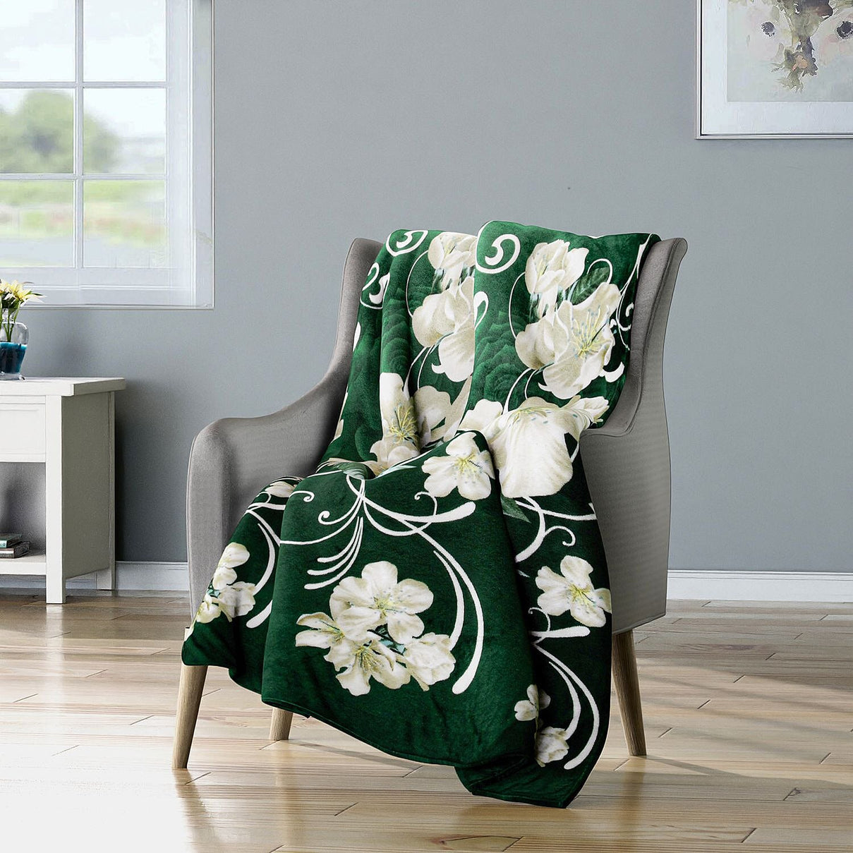 Tjc Floral Pattern Single Layer Flannel Blanket (Size 200x150 Cm) - Green 8884255 0