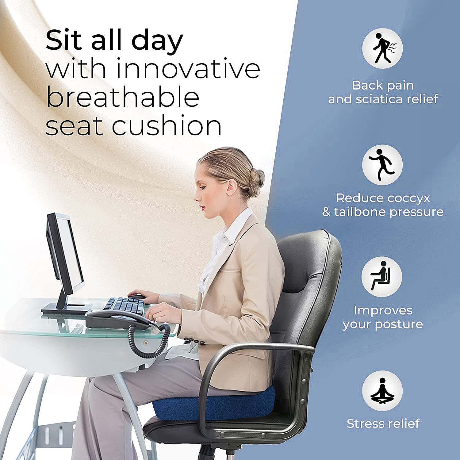 Memory Foam Seat Cushion (Size 44x35x7 Cm) - Navy 8881426 5