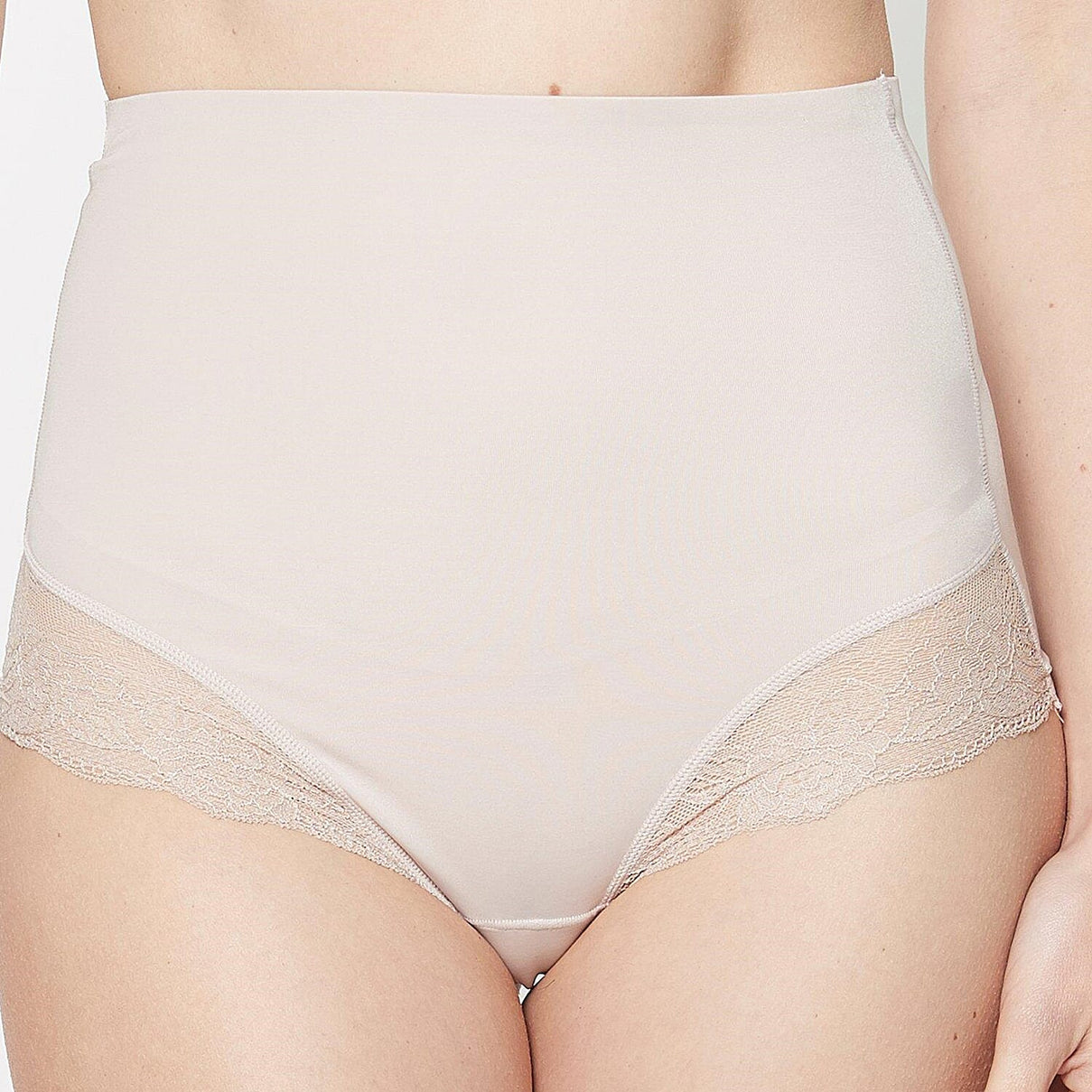 Women's Nude High-Waisted Control Briefs with Lace Trim and Medium Control 8130569 0