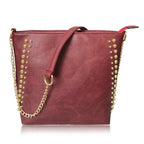 Designer Inspired Shoulder Bag with Chain Strap - Burgundy