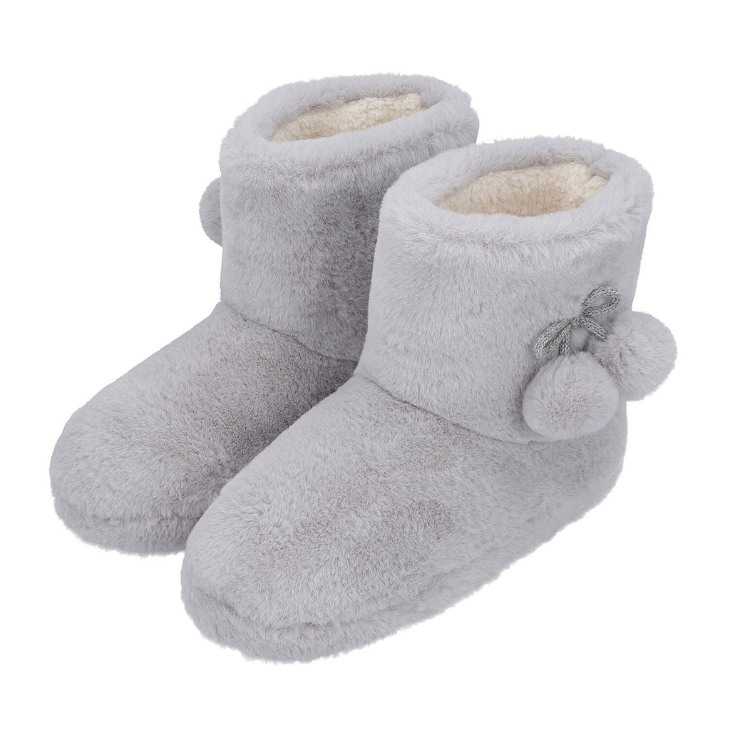 Faux Fur Booties with Waterproof TPR Sole (Size UK 4-5) - Light Grey