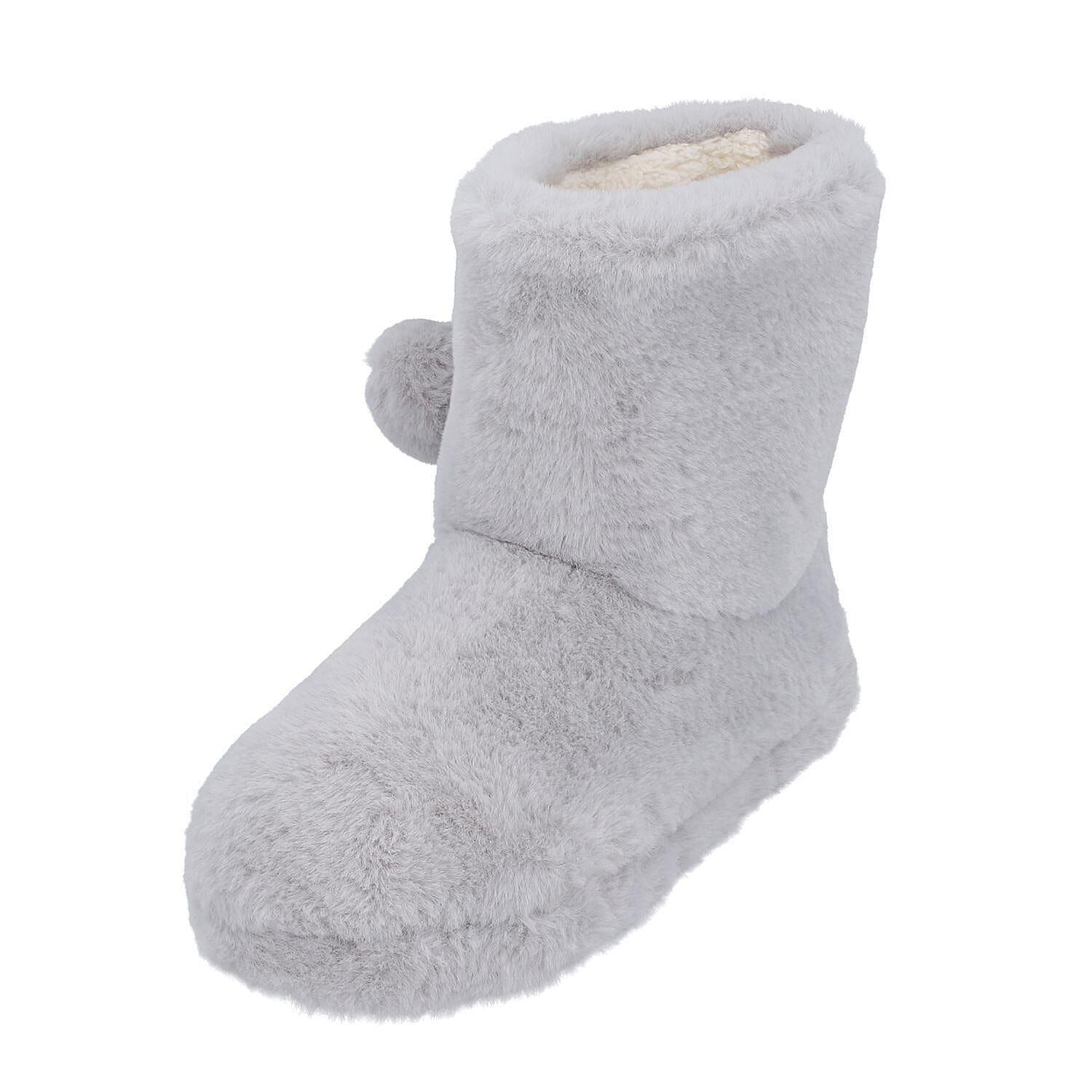 Faux Fur Booties with Waterproof TPR Sole - Light Grey 3870849 3