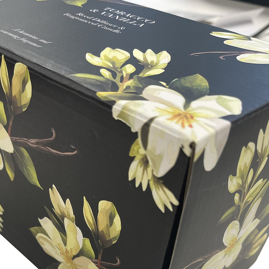 Laurelle Luxury Edition - Tobacco & Vanilla Fragranced Diffuser - 200ML With Reeds & Double Wick Jar Candle- 400 Grams (Upto 80 Hr Burn Time)