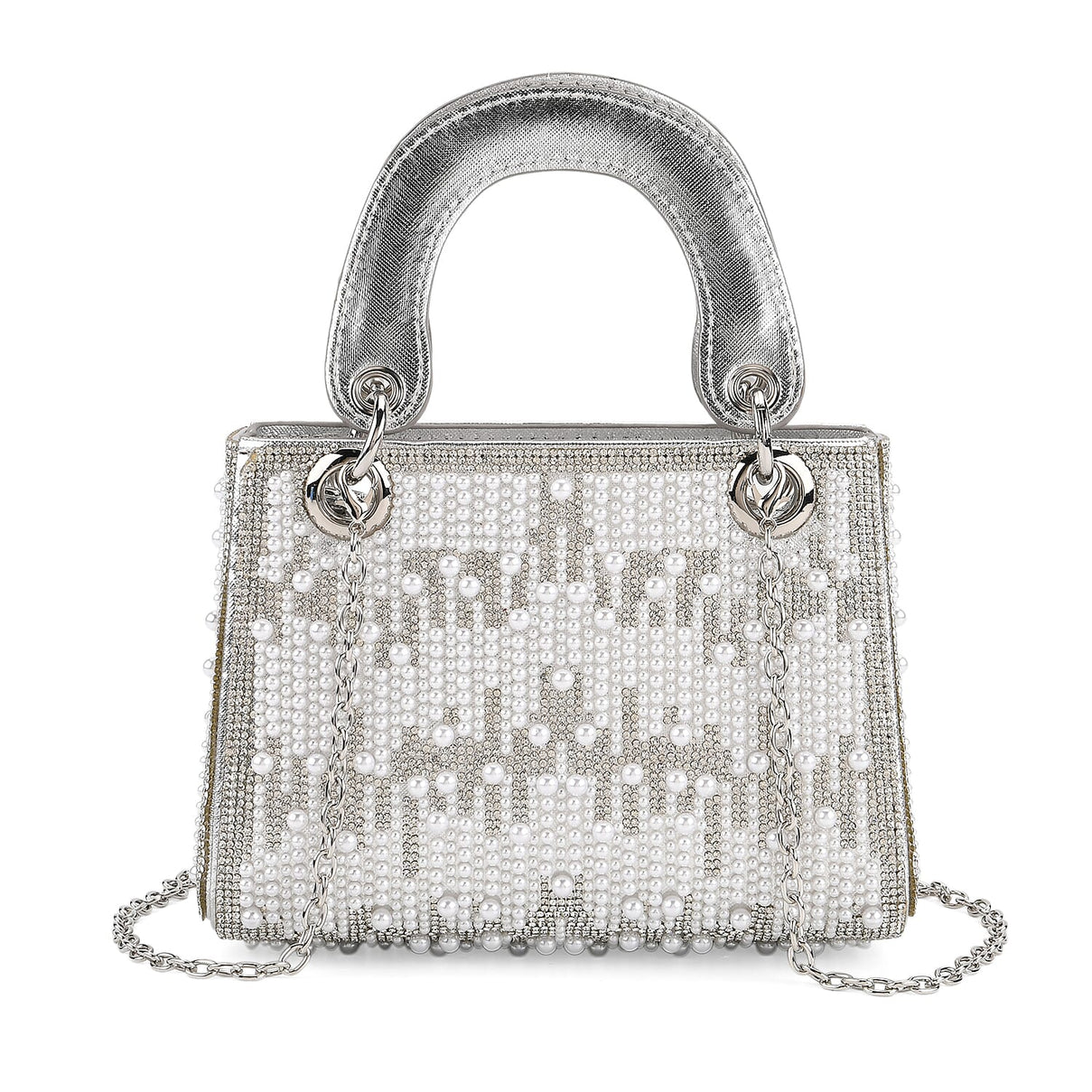 Designer Inspired- Toggle Clip Crystal Clutch Bag with Handle Drop - Silver 8250748 0