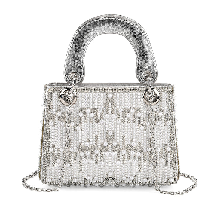 Designer Inspired- Toggle Clip Crystal Clutch Bag with Handle Drop - Silver 8250748 1