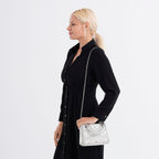 Designer Inspired- Toggle Clip Crystal Clutch Bag with Handle Drop - Silver