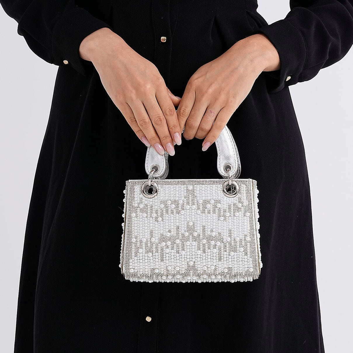 Designer Inspired- Toggle Clip Crystal Clutch Bag with Handle Drop - Silver 8250748 3