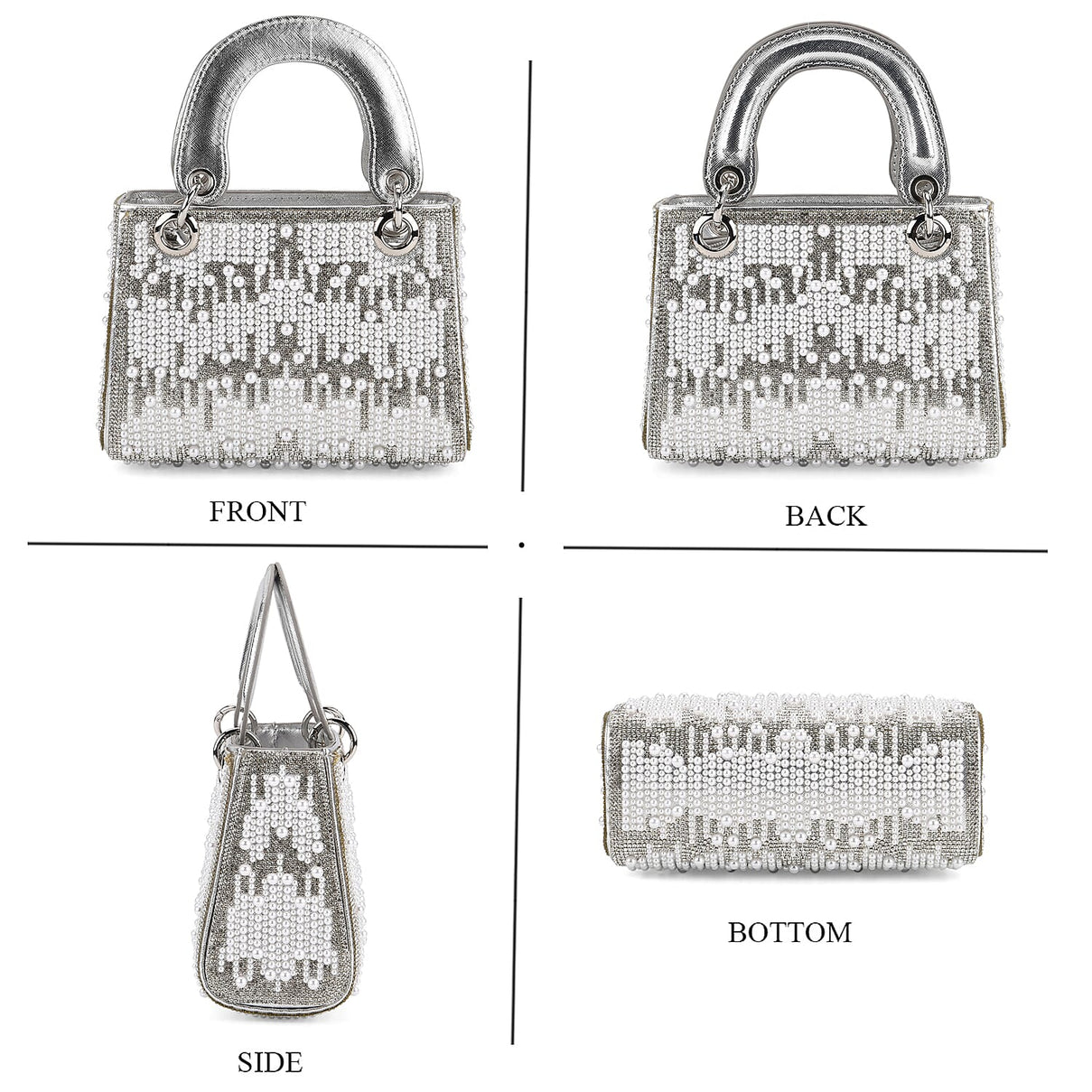 Designer Inspired- Toggle Clip Crystal Clutch Bag with Handle Drop - Silver 8250748 4