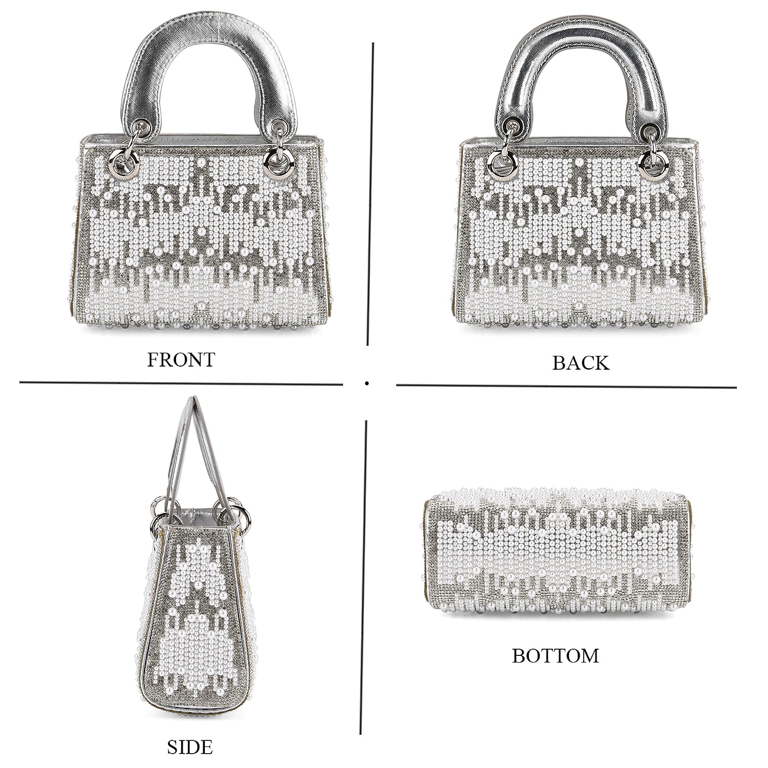 Designer Inspired- Toggle Clip Crystal Clutch Bag with Handle Drop - Silver 8250748 4