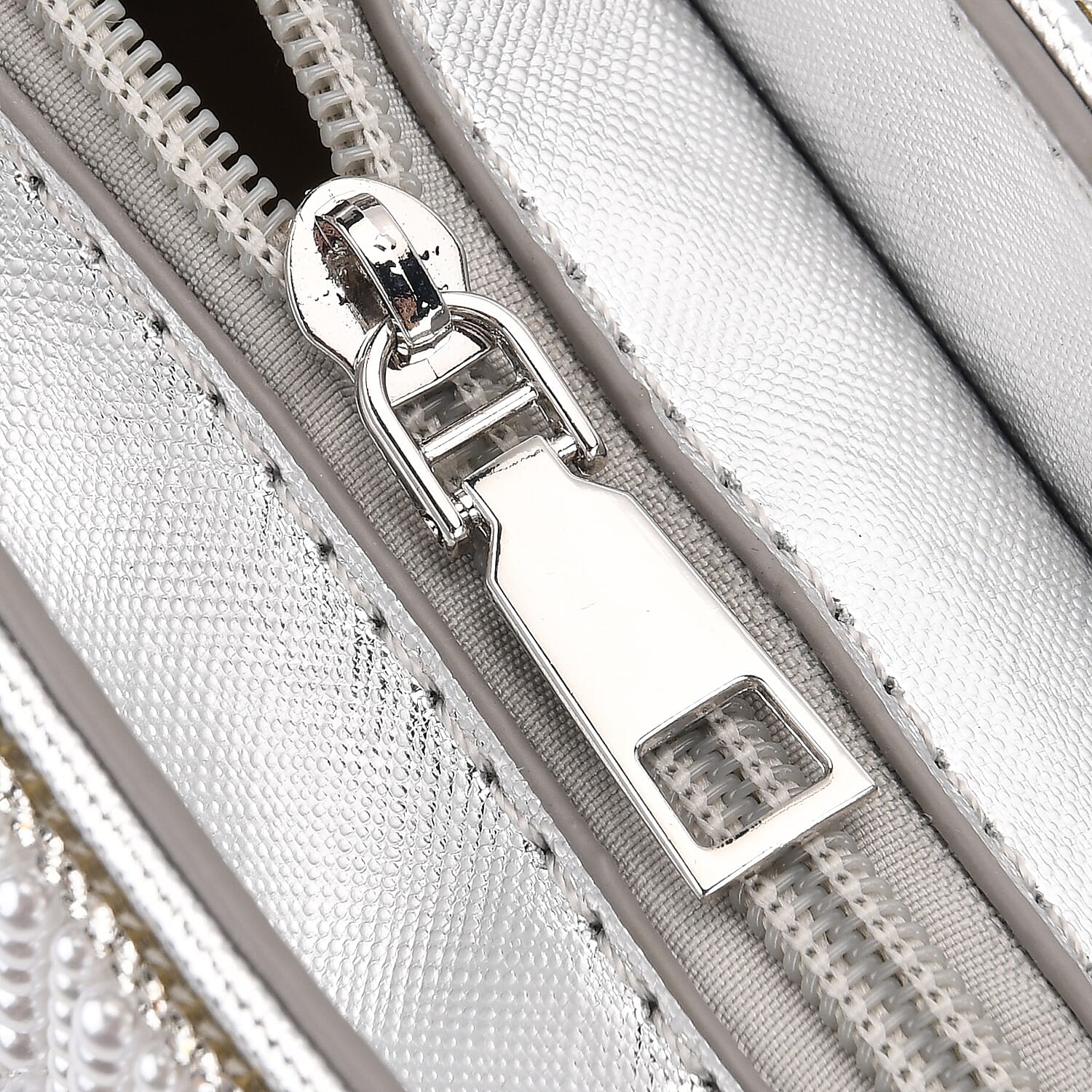 Designer Inspired- Toggle Clip Crystal Clutch Bag with Handle Drop - Silver 8250748 6
