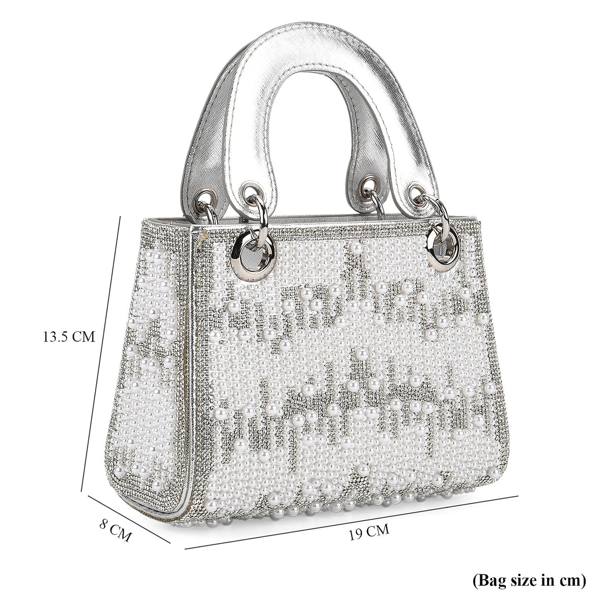 Designer Inspired- Toggle Clip Crystal Clutch Bag with Handle Drop - Silver 8250748 7