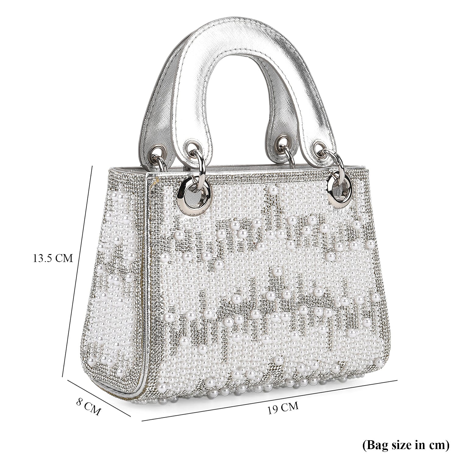 Designer Inspired- Toggle Clip Crystal Clutch Bag with Handle Drop - Silver 8250748 7