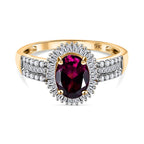 9K Yellow Gold AAA Natural Ember Garnet & White Diamond Ring 1.90 Ct