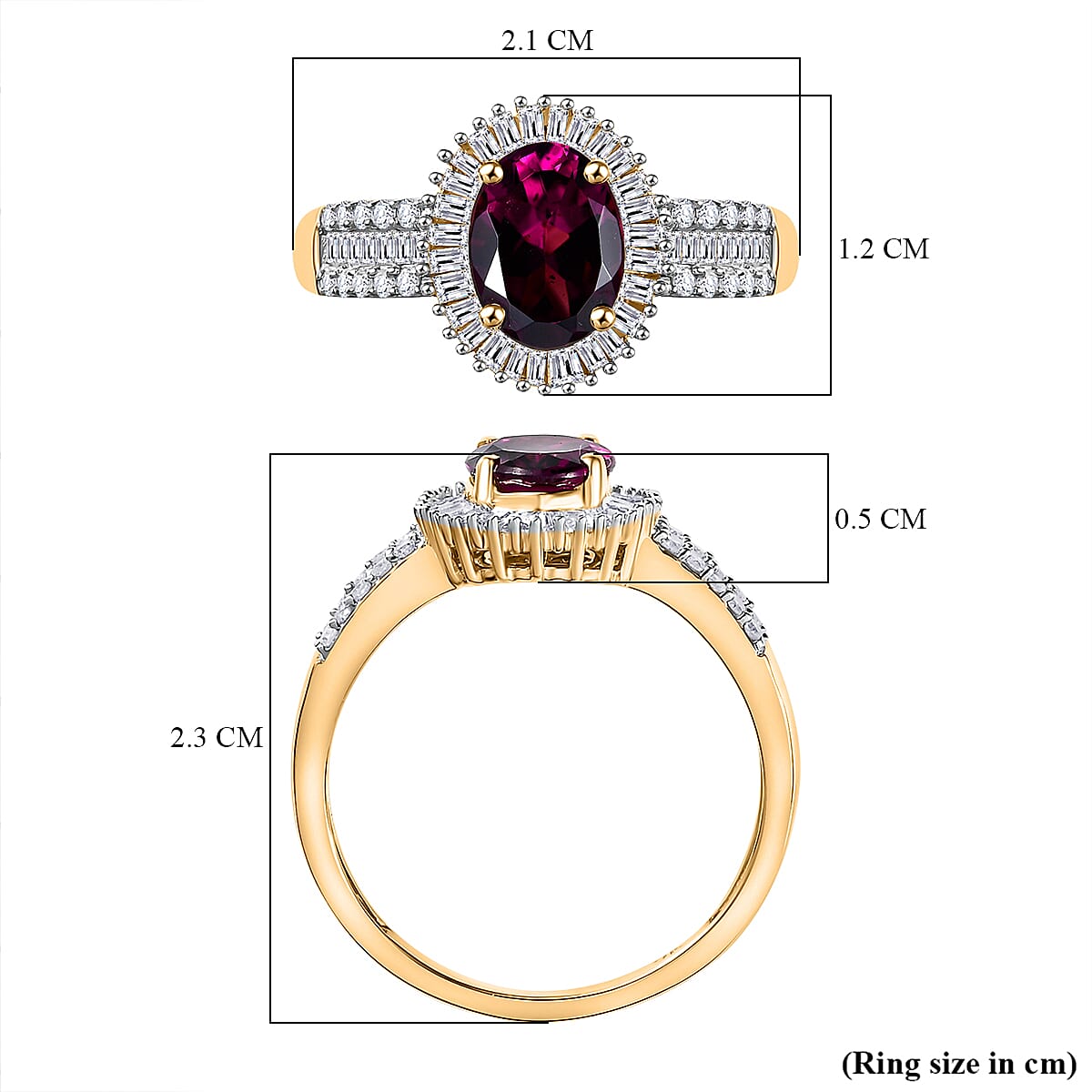 Tony Diniz Collection - 9K Yellow Gold  AAA Ember Garnet (1.45ct), Natural White Diamond (0.39ct) Ring 7891307 5