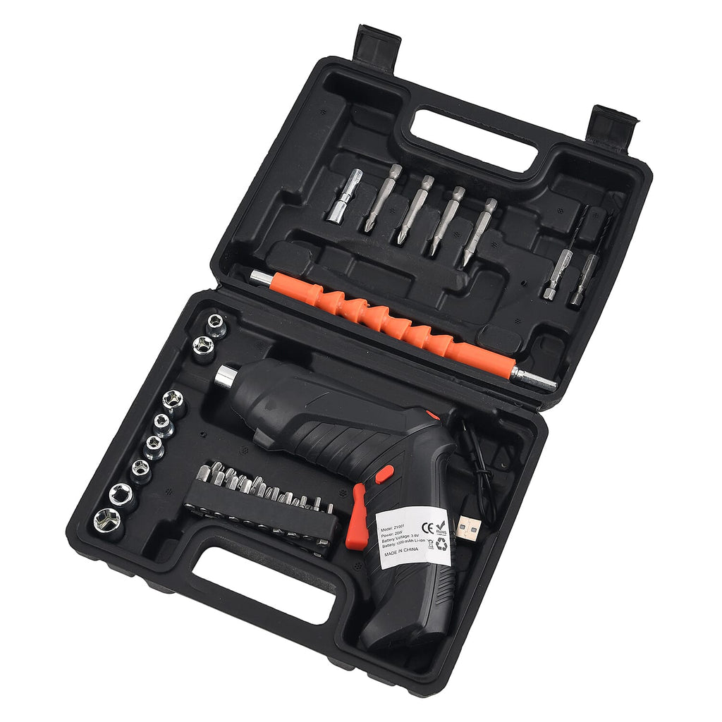 47-Piece Multifunctional Foldable Wireless Electric Screwdriver Kit - 1200mAh Battery, 30Mins Runtime - Black