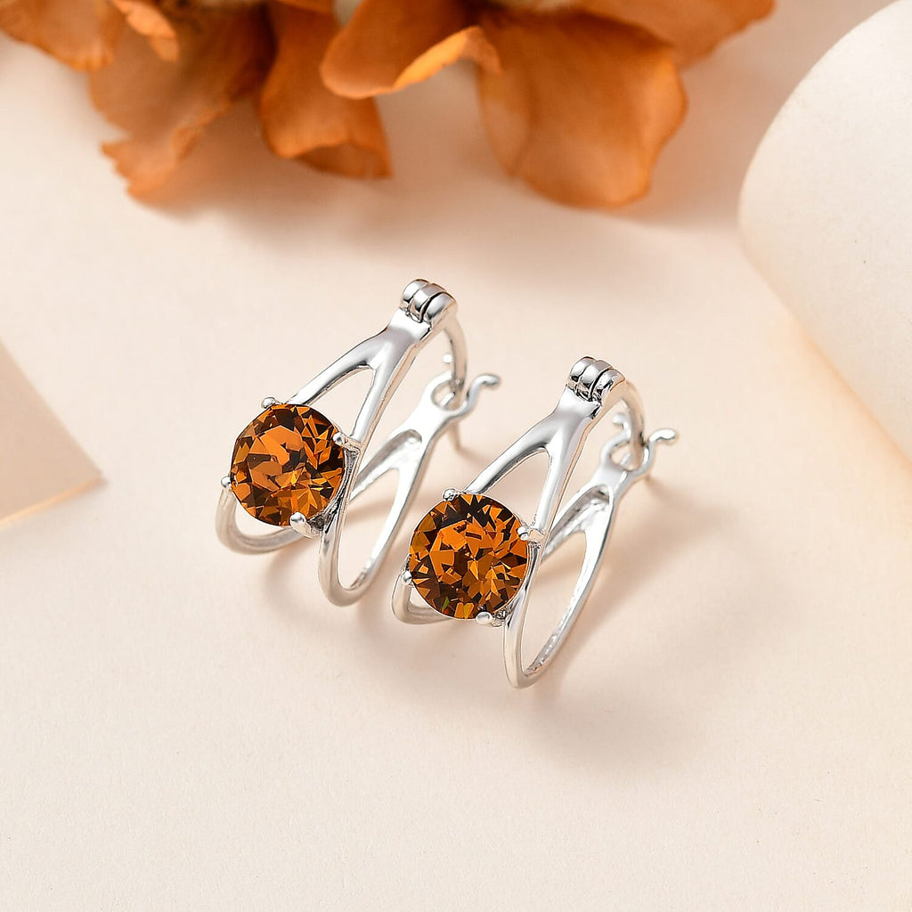Topaz Finest Austrian Crystal Solitaire Earrings in Platinum Overlay Sterling Silver 2.48 Ct.