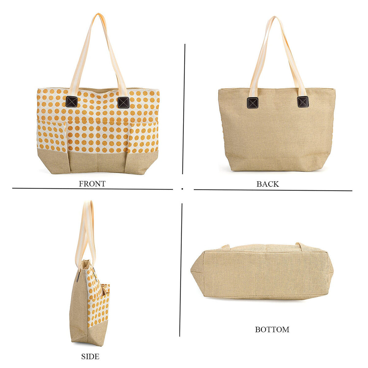 Set of 3: Polka Dot Pattern Tote Bag, Pouch &amp; Picnic Mat - Yellow V32514464 3