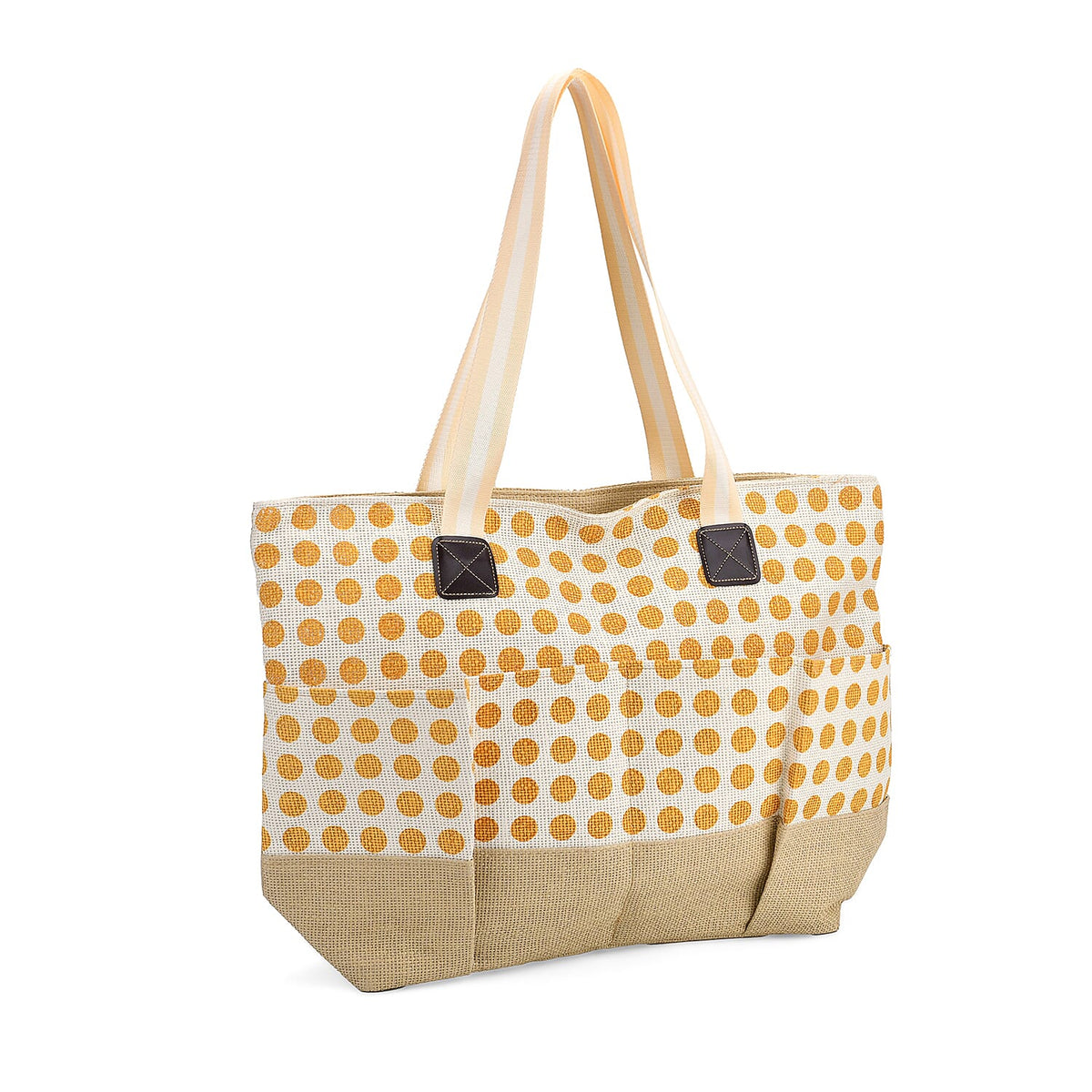 Set of 3: Polka Dot Pattern Tote Bag, Pouch &amp; Picnic Mat - Yellow V32514464 5