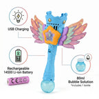 Magic Bubble Wand Toy Kit - Rechargeable Fairy Princess Bubble Machine Includes Li-ion Battery, USB Cable & 80ml Solution - Blue & Multicolor