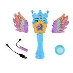 Magic Bubble Wand Toy Kit - Rechargeable Fairy Princess Bubble Machine Includes Li-ion Battery, USB Cable & 80ml Solution - Blue & Multicolor
