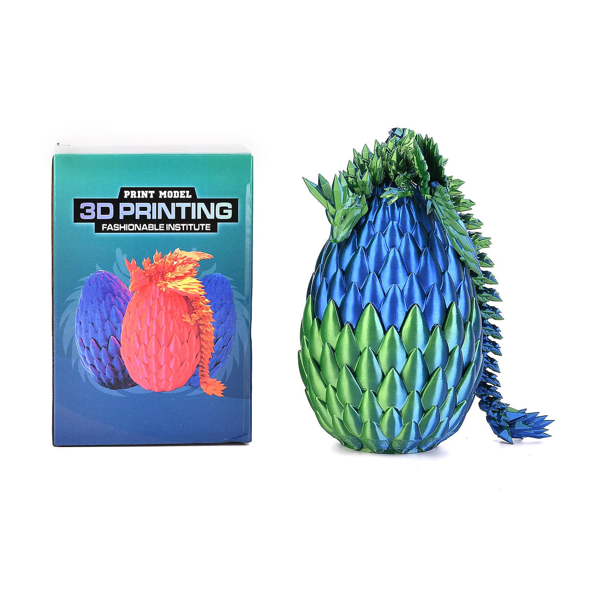 3D Printed Dragon Egg with Hidden Dragon (16x10.2cm) - Green - Blue 8157139 0