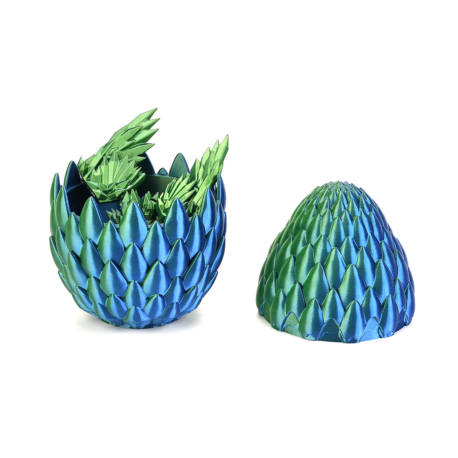 3D Printed Dragon Egg with Hidden Dragon (16x10.2cm) - Green - Blue 8157139 7