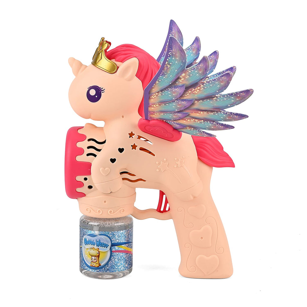 Unicorn Bubble Blaster Powered By 4xAA Battery (Not Incl.)  and 90mL Bubble Fluid - Pink & Peach