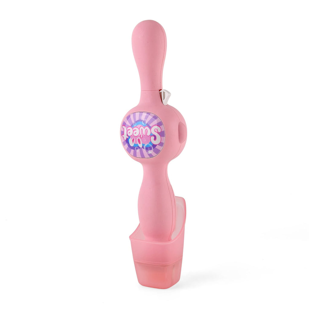 Kids' Elastic Bubble Smoke Bomb Toy Wand - Rechargeable Battery (1x Included)  70ml Solution, Measuring Cup, 2x Fabric Gloves, Dissolving Mist, Hanging Rope - Pink