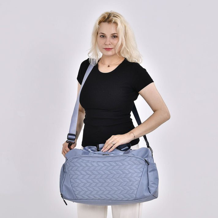 Travel Duffle Bag with Quilted Leaves Pattern - Blue 7692204 2